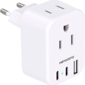 European Travel Plug Adapter USB C, HANYCONY International Plug Adapter, US to Europe Adapter Plug 2 Outlets 3 USB Ports(2 C Port), Type C Power Adapter to Italy Spain France Portugal Iceland Germany European Travel Plug Adapter USB C, HANYCONY International Plug Adapter, US to Europe Adapter Plug 2 Outlets 3 USB Ports(2 C Port), Type C Power Adapter to Italy Spain France Portugal Iceland Germany