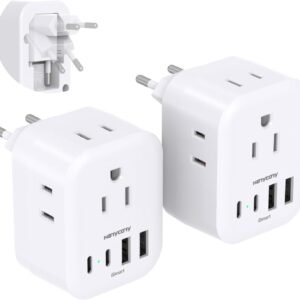 2 Pack European Travel Plug Adapter, HANYCONY International Power Adapter 4 Outlets 4 USB C Ports (2 USB C), Foldable Type C Adapter for US to Most Europe EU Italy Spain Greece Portugal France Germany 2 Pack European Travel Plug Adapter, HANYCONY International Power Adapter 4 Outlets 4 USB C Ports (2 USB C), Foldable Type C Adapter for US to Most Europe EU Italy Spain Greece Portugal France Germany