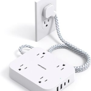 Flat Plug Extension Cord, HANYCONY 5ft Power Strip with 4 USB Ports(2 USB C), 4 Widely Outlets Extender, Wall Mount, Desk Charging Station for Office School Travel Dorm Room Essentials, ETL Listed Flat Plug Extension Cord, HANYCONY 5ft Power Strip with 4 USB Ports(2 USB C), 4 Widely Outlets Extender, Wall Mount, Desk Charging Station for Office School Travel Dorm Room Essentials, ETL Listed