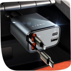 LISEN Retractable Car Charger, 84W Car Charger USB C Fast Charge, Multi Cigarette Lighter Adapter, 4 in 1 Car Accessories Birthday Gifts for Men Women Dad Mom Husband, for iPhone 17 16 15 14 13 12 X LISEN Retractable Car Charger, 84W Car Charger USB C Fast Charge, Multi Cigarette Lighter Adapter, 4 in 1 Car Accessories Birthday Gifts for Men Women Dad Mom Husband, for iPhone 17 16 15 14 13 12 X