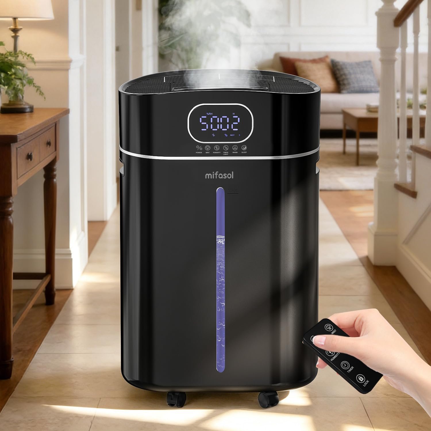 4.2Gal/16L Cool and Warm Mist Humidifier Large Room, Auto Restart Humidifiers for Home 1500 sqft, Air Humidifiers for Bedroom with Diffuser & Flame Light, Whole House Humidifiers for Baby Plant, Black