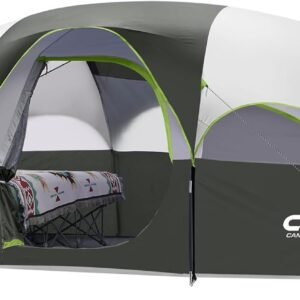 CAMPROS CP Tent 8 Person Camping Tents, Weather Resistant Family Tent, 5 Large Mesh Windows, Double Layer, Divided Curtain for Separated Room, Portable with Carry Bag CAMPROS CP Tent 8 Person Camping Tents, Weather Resistant Family Tent, 5 Large Mesh Windows, Double Layer, Divided Curtain for Separated Room, Portable with Carry Bag