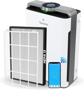 Turonic PH950 Air Purifier and Humidifier Combo for Large Rooms – HEPA | UV, Ionizer, PM2.5 Sensor, Cold Catalyst – Air Purifier for Home Pets, 8 Speeds, App Control, Remote, Humidification