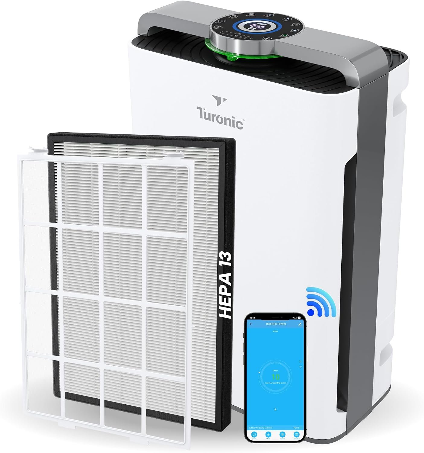 Turonic PH950 Air Purifier and Humidifier Combo for Large Rooms – HEPA | UV, Ionizer, PM2.5 Sensor, Cold Catalyst – Air Purifier for Home Pets, 8 Speeds, App Control, Remote, Humidification