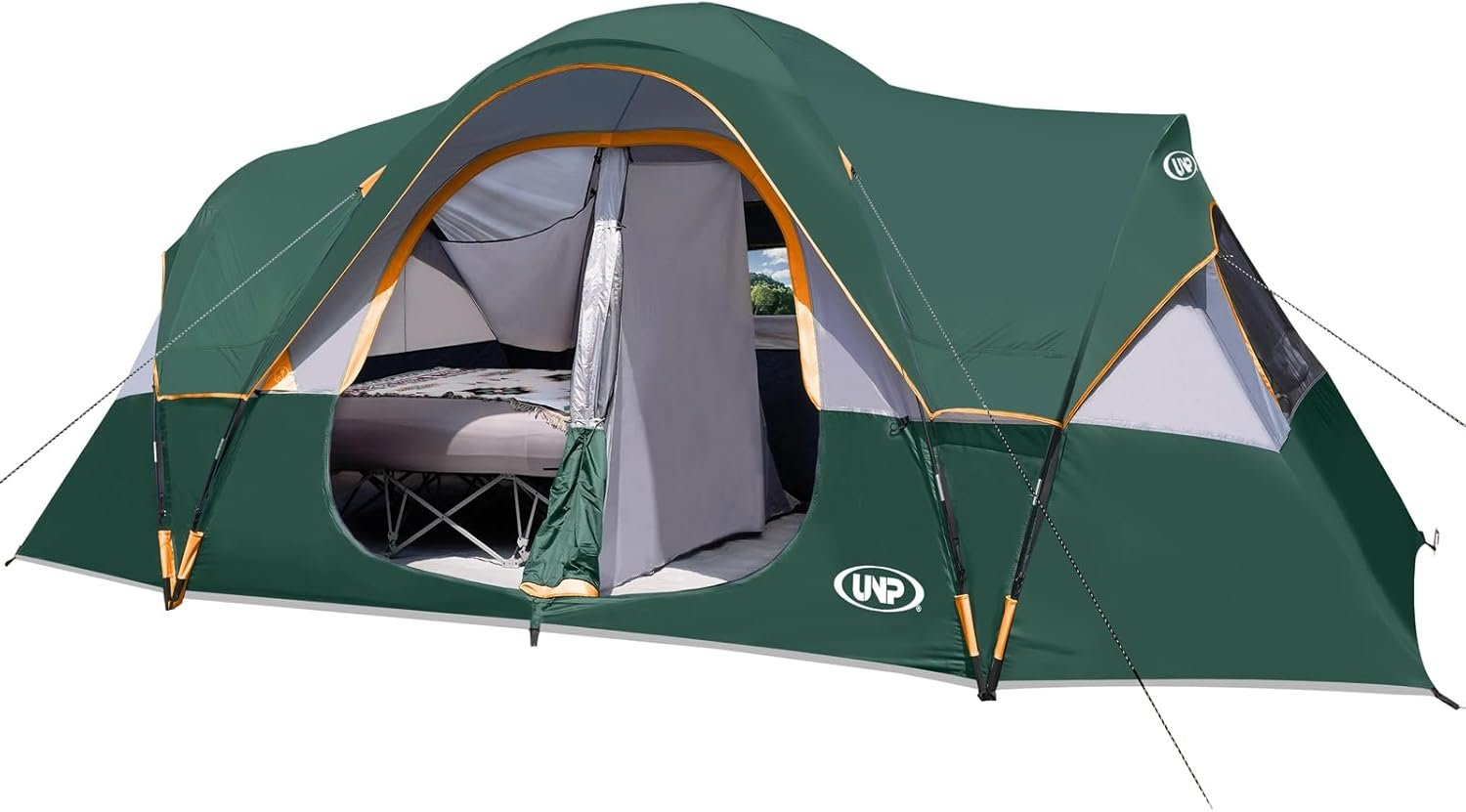 UNP Camping Tent 10-Person-Family Tents, Parties, Music Festival Tent, Big, Easy Up, 5 Large Mesh Windows, Double Layer, 2 Room, Waterproof, Weather Resistant, 18ft x 9ft x78in