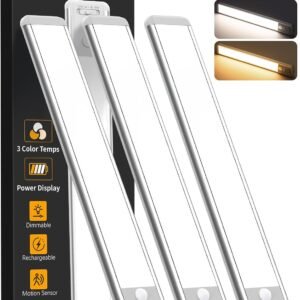 Under Cabinet Lighting Wireless, Rechargeable 10inch Motion Sensor Light Indoor, 3 Color Closet Light Battery Operated with LED Power Display, Magnetic Under Counter Lights for Kitchen, Home (3Pack) Under Cabinet Lighting Wireless, Rechargeable 10inch Motion Sensor Light Indoor, 3 Color Closet Light Battery Operated with LED Power Display, Magnetic Under Counter Lights for Kitchen, Home (3Pack)