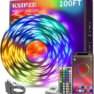 KSIPZE 100ft Led Strip Lights RGB Music Sync Color Changing Led Lights with Smart App Control Remote Led Lights for Bedroom Room Lighting Flexible Home Décor KSIPZE 100ft Led Strip Lights RGB Music Sync Color Changing Led Lights with Smart App Control Remote Led Lights for Bedroom Room Lighting Flexible Home Décor