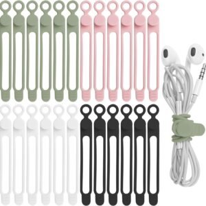 24Pcs Silicone Cable Straps Cord Organizer for Bundling Earphone, Phone Charger, Computer Cords, Reusable Cable Ties Wire Organizer in Home,Office,Kitchen,School (4 Colors) 24Pcs Silicone Cable Straps Cord Organizer for Bundling Earphone, Phone Charger, Computer Cords, Reusable Cable Ties Wire Organizer in Home,Office,Kitchen,School (4 Colors)