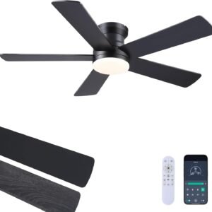 Ayaoty Ceiling Fans with Lights – 48″ Black Flush Mount Ceiling Fan Light with 6 Speeds 3CCT Dimmable, Revesible Motor, Low Profile Fan Light for Modern Indoor Bedroom, Kitchen Ayaoty Ceiling Fans with Lights – 48″ Black Flush Mount Ceiling Fan Light with 6 Speeds 3CCT Dimmable, Revesible Motor, Low Profile Fan Light for Modern Indoor Bedroom, Kitchen