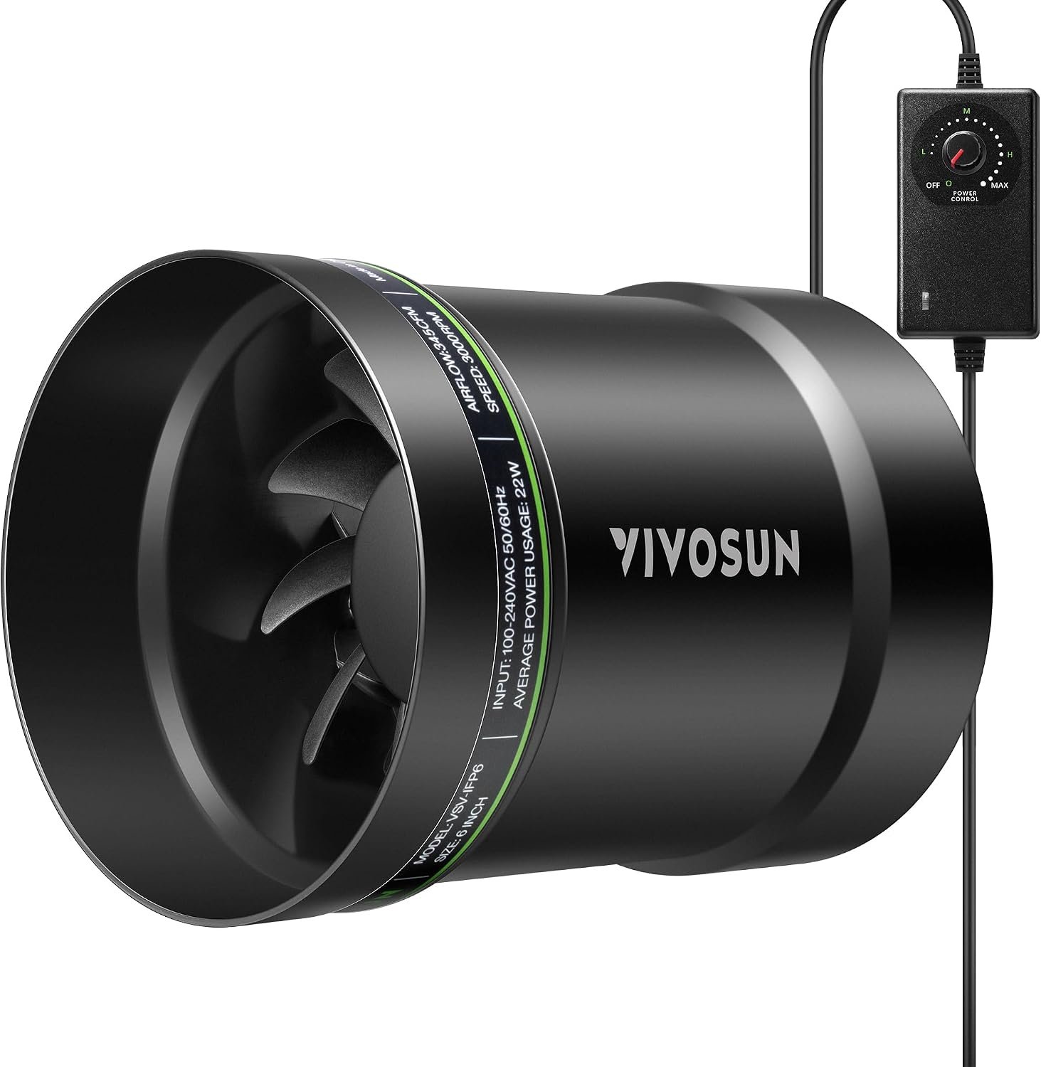 VIVOSUN 6" Inline Exhaust Fan & Speed Controller, Low Noise Workshop 345 CFM Duct Fan for HVAC Ventilation, Vent Booster Fan in Grow Tent, Basement, Bathroom, Kitchen, Attic, 3D Printer