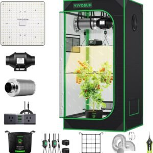 VIVOSUN 2x2ft Grow Tent Kit with 100W Full Spectrum LED Grow Light | WiFi-Controlled Grow System,Automatic Ventilation, GrowHub Outlet A22 Temp Humidity Sensor,24″x24″x48″ Grow Tent VIVOSUN 2x2ft Grow Tent Kit with 100W Full Spectrum LED Grow Light | WiFi-Controlled Grow System,Automatic Ventilation, GrowHub Outlet A22 Temp Humidity Sensor,24″x24″x48″ Grow Tent