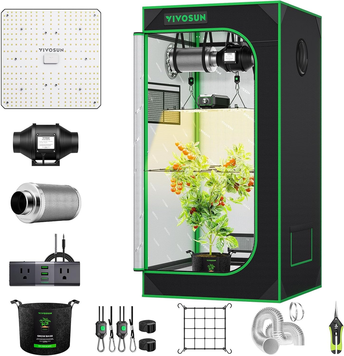 VIVOSUN 2x2ft Grow Tent Kit with 100W Full Spectrum LED Grow Light | WiFi-Controlled Grow System,Automatic Ventilation, GrowHub Outlet A22 Temp Humidity Sensor,24"x24"x48" Grow Tent