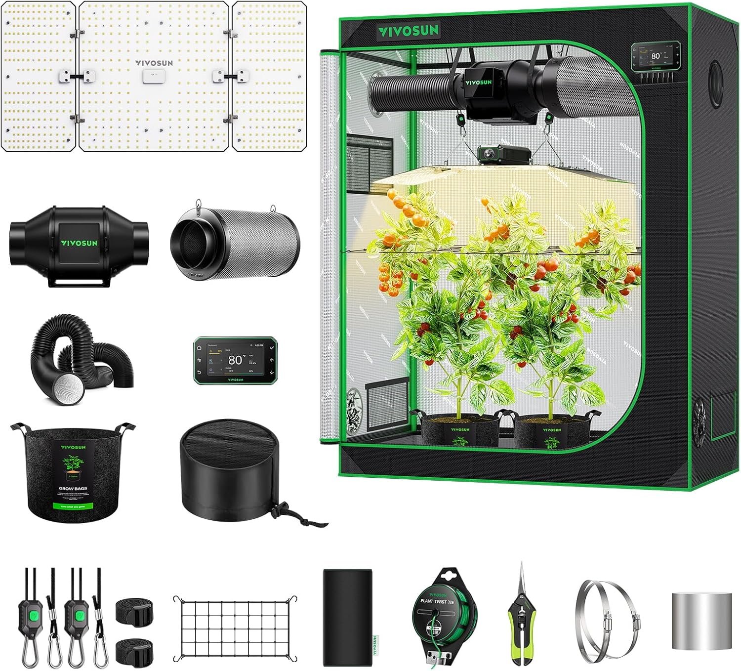 VIVOSUN Smart Grow Tent Kit 2x4, 2-Plant WiFi-Integrated Grow System | including 200W Full Spectrum LED,Automatic Control with GrowHub E42A+, Efficient Ventilation System,48x24x60" Grow Tent