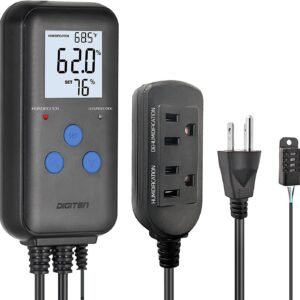 DIGITEN Humidity Controller Pre-Wired Digital Humidistat with Temperature Display, Dual-Stage Outlet Humidifier /Dehumidifier for Mushroom,Reptile, Greenhouse, Fan, Grow Tent DIGITEN Humidity Controller Pre-Wired Digital Humidistat with Temperature Display, Dual-Stage Outlet Humidifier /Dehumidifier for Mushroom,Reptile, Greenhouse, Fan, Grow Tent