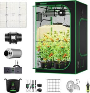 VIVOSUN 4×4 Grow Tent Kit 400W LED Grow Light WiFi Control A22 Grow System | Automatic Ventilation, Full Spectrum LED Grow Light,Controller with Temp Humidity Sensor,48″x48″x80″ Grow Tent