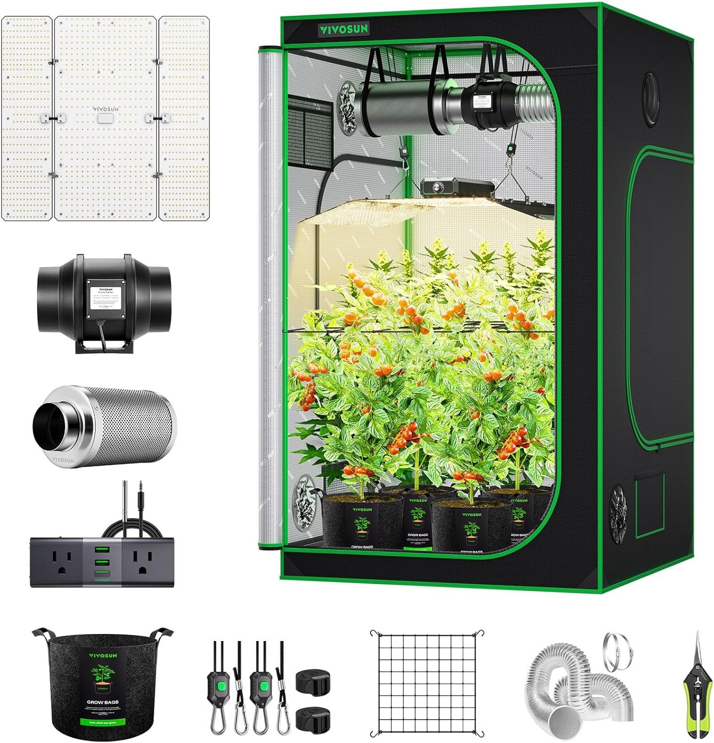 VIVOSUN 4x4 Grow Tent Kit 400W LED Grow Light WiFi Control A22 Grow System | Automatic Ventilation, Full Spectrum LED Grow Light,Controller with Temp Humidity Sensor,48"x48"x80" Grow Tent