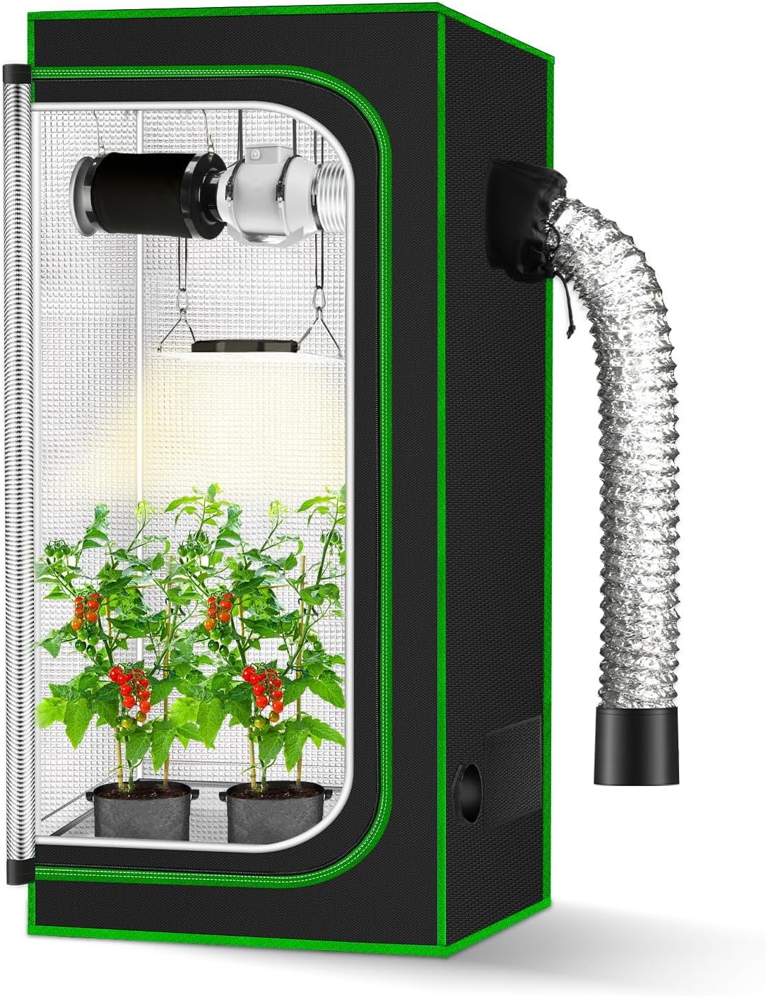 2x2 Grow Tent, 24"x24"x48'' High Reflective 600D Diamond Mylar Canvas with Observation Window and Floor Tray for Hydroponic Indoor Plant Growing