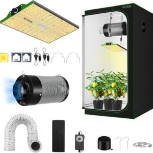 Grow Tent Complete Setup 2×2, 70W Full Spectrum LED Grow Light & 24″x24″x48″ Grow Tent Bundle, 4″ Efficient Airflow Ventilation System with Soundproof Duct Connector