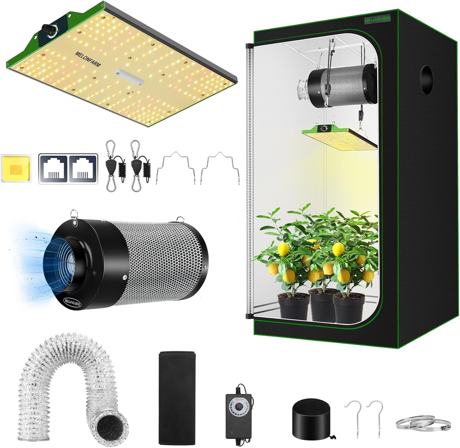 Grow Tent Complete Setup 2x2, 70W Full Spectrum LED Grow Light & 24"x24"x48" Grow Tent Bundle, 4" Efficient Airflow Ventilation System with Soundproof Duct Connector