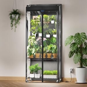 Barrina LH750 Pegboard Indoor Greenhouse with Grow Light, Plant Cabinet with 90W 5000K Full Spectrum Lamps, 3 Adjustable Pegboards, Timer, Wheel, for Foliage Plant, Seedling, 29.5×13.8×67.9IN