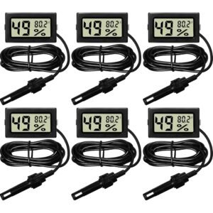 Weewooday Mini Digital Temperature Humidity Meters Gauge with Probe Gauge LCD Fahrenheit Display Thermometer Hygrometer for Incubator Reptile Plant Greenhouse Chicken Coop Garden(Black, 6 Pieces)