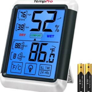 TempPro TP55 Digital Indoor Hygrometer Thermometer, 4-Inch Temperature/Humidity Monitor with Touchscreen and Backlit, Room Thermometer/Humidity Meter for House Home Greenhouse (Previously ThermoPro) TempPro TP55 Digital Indoor Hygrometer Thermometer, 4-Inch Temperature/Humidity Monitor with Touchscreen and Backlit, Room Thermometer/Humidity Meter for House Home Greenhouse (Previously ThermoPro)