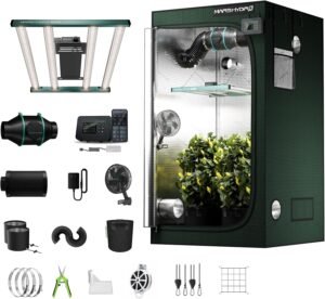 MARS HYDRO 3×3 Smart Grow Tent Kit Pro with WiFi-Integrated Controller 43,300W FC3000 App Dimming Grow Light,2000D Oxford Cloth,High Reflective Mylar,4inch Automatic Ventilation System,Green