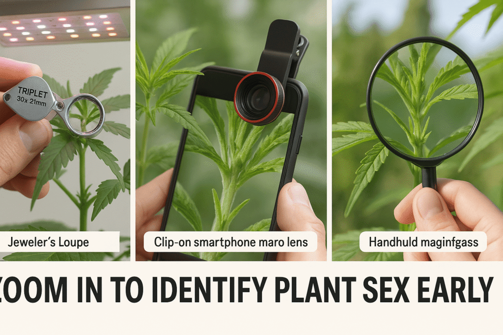 Cannabis inspection tools including jewelers loupe macro lens