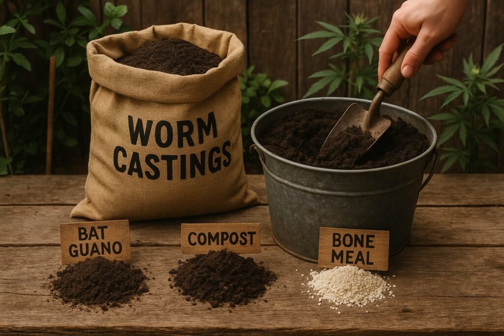 DIY cannabis super soil recipe ingredients including compost